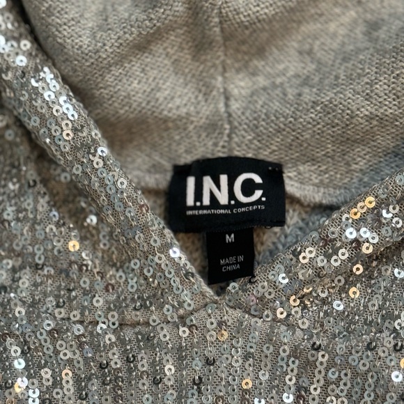 EUC INC International Concepts Silver Sequin Top with Sparkly Hood - Picture 3 of 5